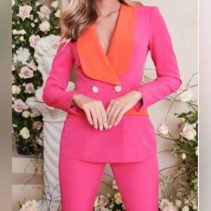 LAVISH ALICE Statement Collar Color Block Blazer and  Pants Suit Set